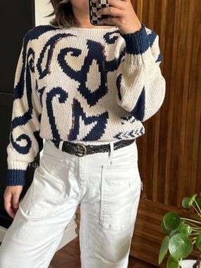 Vintage Lauren Bansen Hand Knit Dolman Knitted Ramie Cotton Sweater. Size M